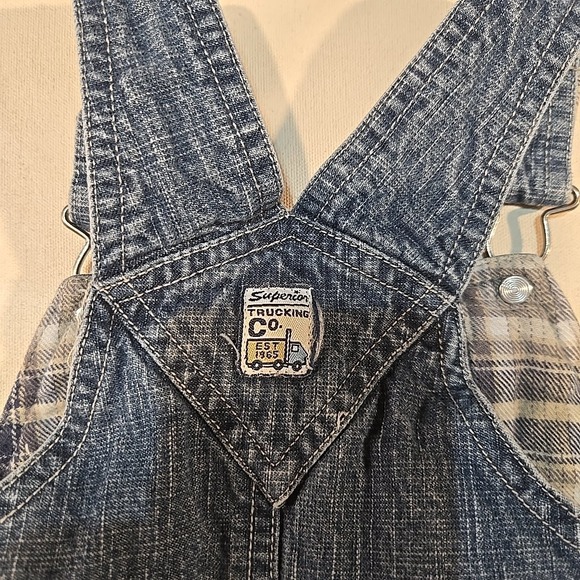 Little Legends 2T Toddler‎ Overalls Denim Blue Plaid Lined Superior Trucking Co. - Picture 8 of 9